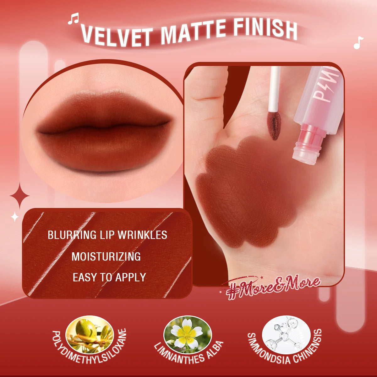 Velvet Matte Lip Glosses Waterproof Long-lasting Lightweight Moisturizing Liquid Lipstick Lip Tints Makeup Cosmetics