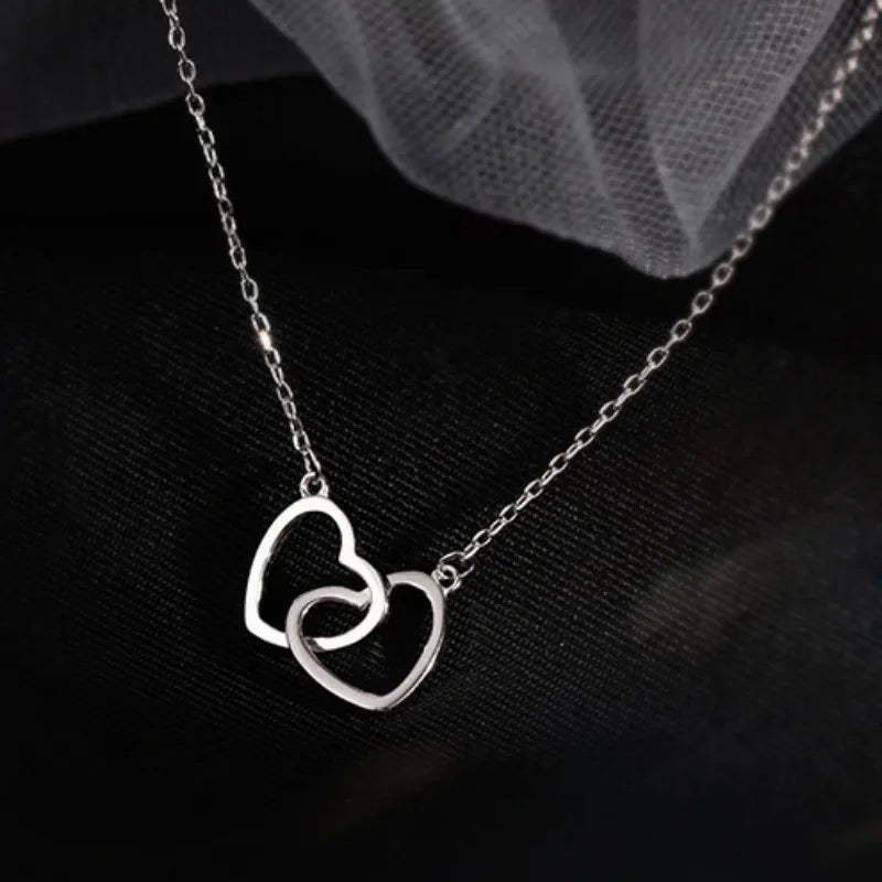 Double Heart Pendant Necklace for Women Couple Stainless Steel Choker Gold Color Chain Wedding Party Friends Jewelry Gift