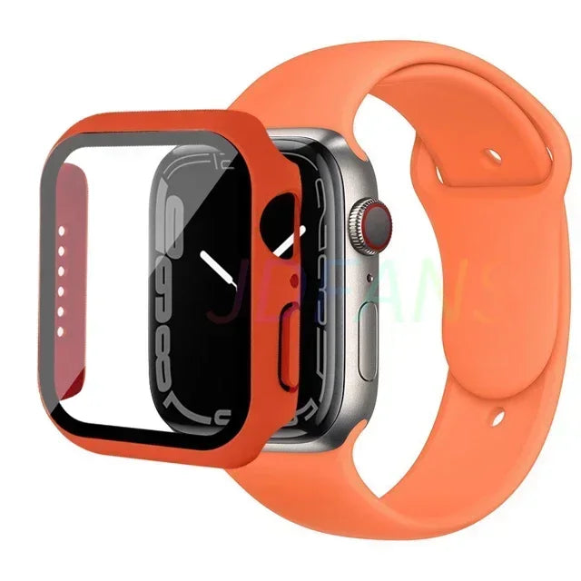 Glass+Case+Strap for Apple Watch Band 42mm 44mm 41mm 40mm 38mm 45mm 49mm Screen Protectors for Apple IWatch Series 8 7 6 SE 5 4