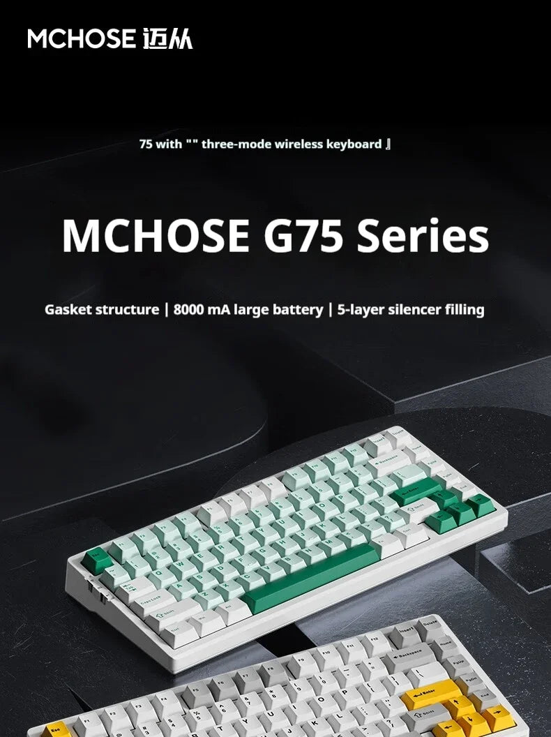 MCHOSE G75 Pro Mechanical Keyboards RGB Hot Swap Gasket Wireless Tri-mode Customized Gaming Keyboard Pc E-Sports Accessories