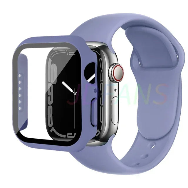 Glass+Case+Strap for Apple Watch Band 42mm 44mm 41mm 40mm 38mm 45mm 49mm Screen Protectors for Apple IWatch Series 8 7 6 SE 5 4