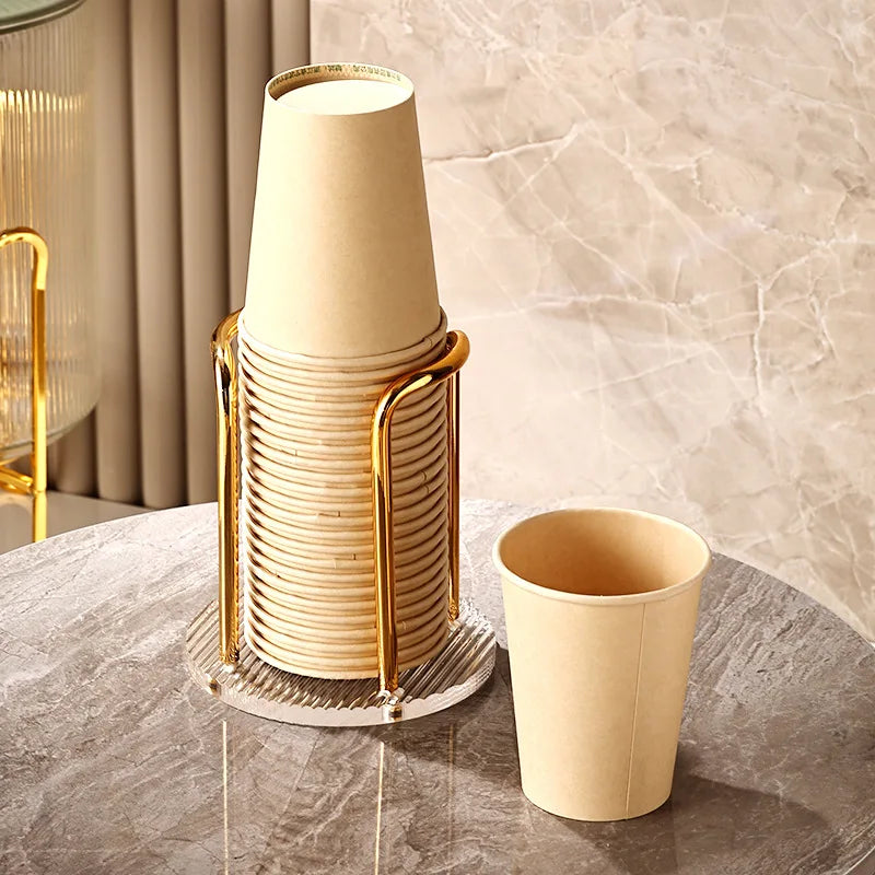 Luxury Disposable Cup Storage Holder Water Tea Cups Dispenser Rack Shelf with Longer Stick Mug Display Stand Home Organizer