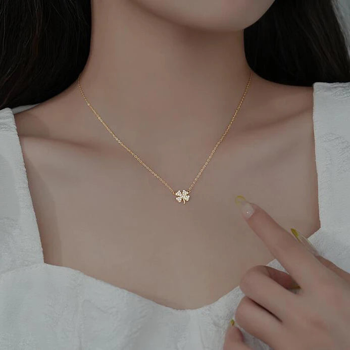 Real 925 Sterling Silver Zircon Clover Choker Necklace For Fashion Women Classic Fine Jewelry Minimalist Accessories