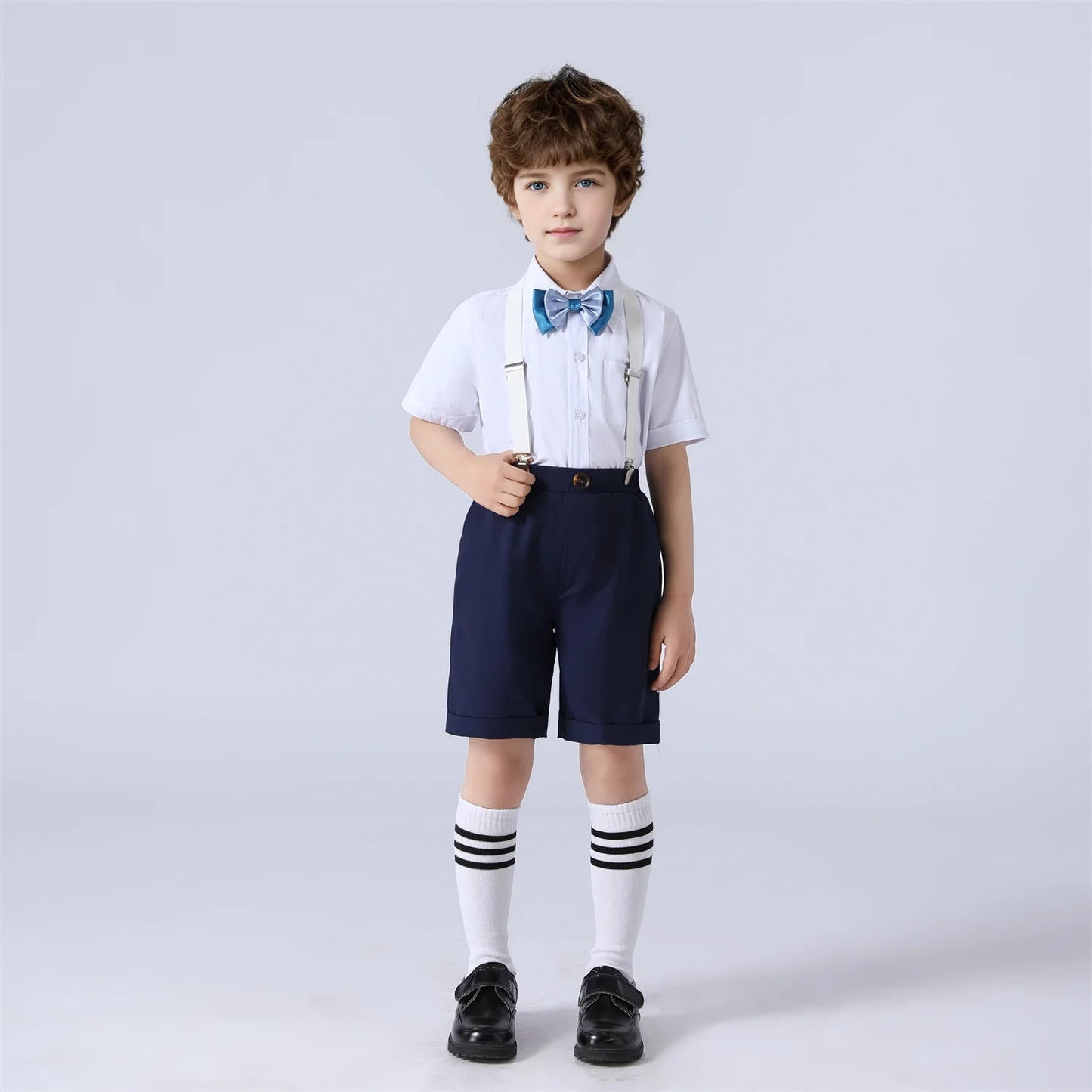 Kids Girl Princess White Long Dress For Occasions And Boy 2pcs Shirt+Pant Suit