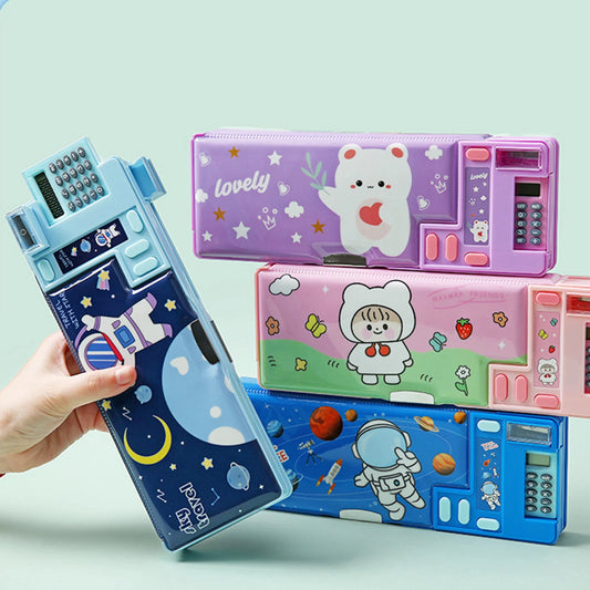 Plastic Stationery Organizer Box Unicorn Bear Astronaut Stationery Pencil Case School Gifts for Kids Teens Supplies