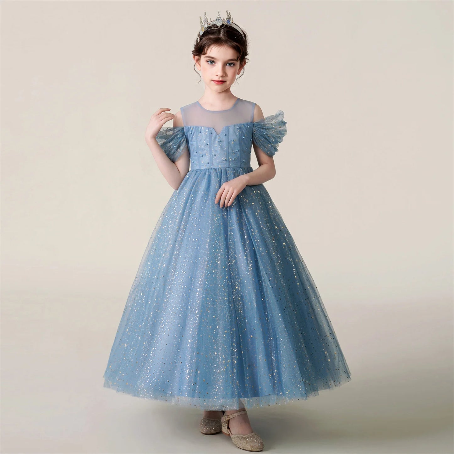 Kids Girl Princess White Long Dress For Occasions And Boy 2pcs Shirt+Pant Suit