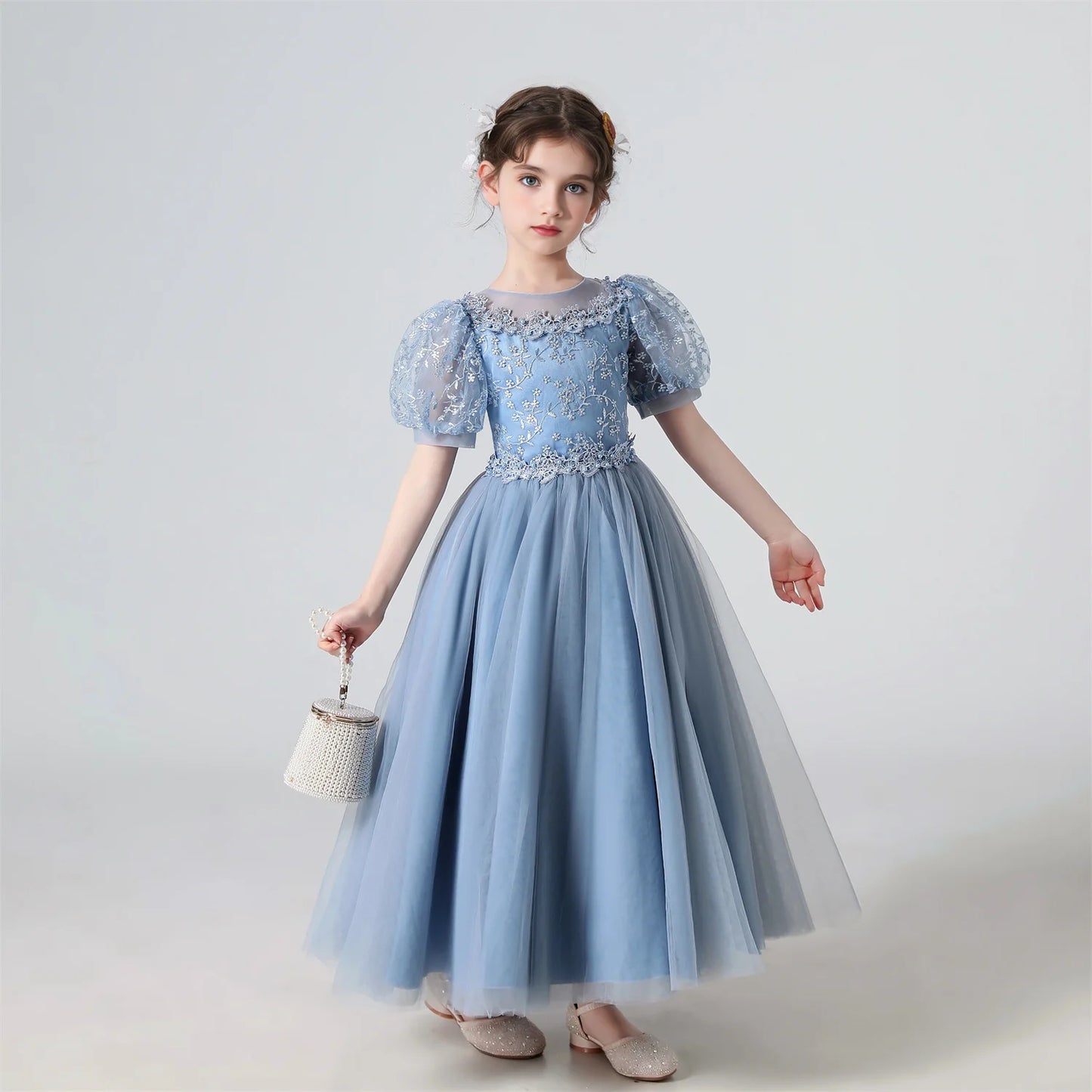 Kids Girl Princess White Long Dress For Occasions And Boy 2pcs Shirt+Pant Suit