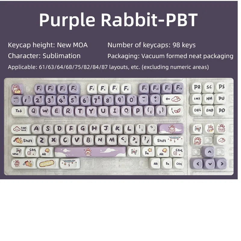 Attack Sharks 98-key cute mechanical keyboard keycaps: MOA PBT material, suitable for multi-layout keyboards