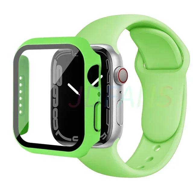 Glass+Case+Strap for Apple Watch Band 42mm 44mm 41mm 40mm 38mm 45mm 49mm Screen Protectors for Apple IWatch Series 8 7 6 SE 5 4
