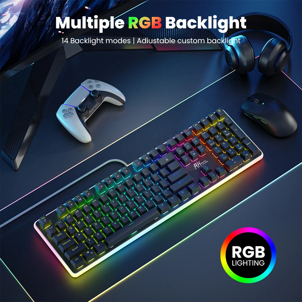 RK ROYAL KLUDGE RK918 Brazilian Portuguese Mechanical Keyboard 108 Keys RGB Backlight Gaming Keyboards with Side Lamp Hand Rest