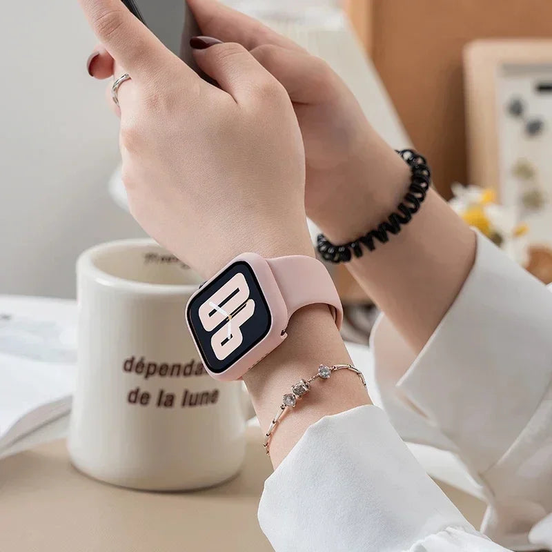 Glass+Case+Strap for Apple Watch Band 42mm 44mm 41mm 40mm 38mm 45mm 49mm Screen Protectors for Apple IWatch Series 8 7 6 SE 5 4