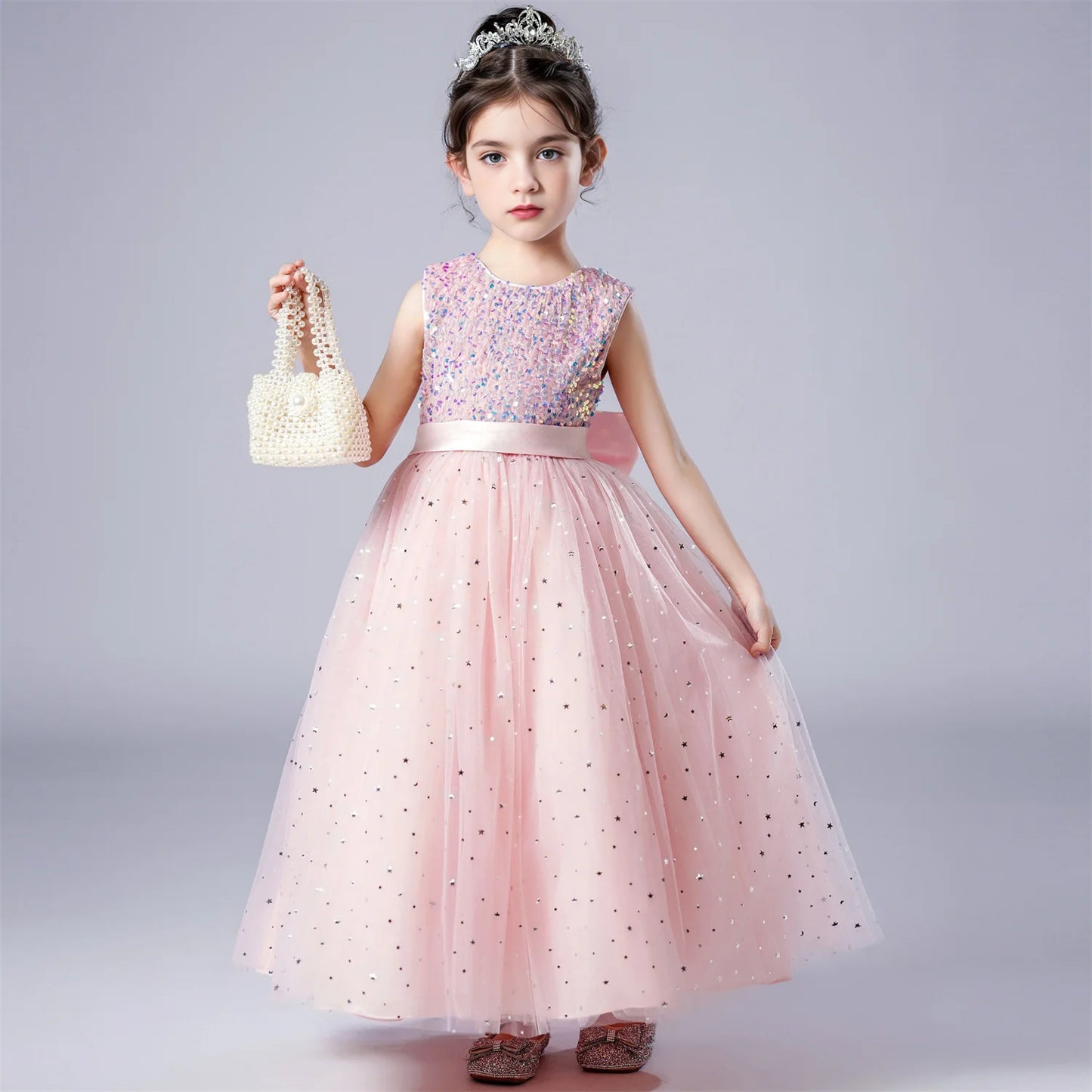 Kids Girl Princess White Long Dress For Occasions And Boy 2pcs Shirt+Pant Suit
