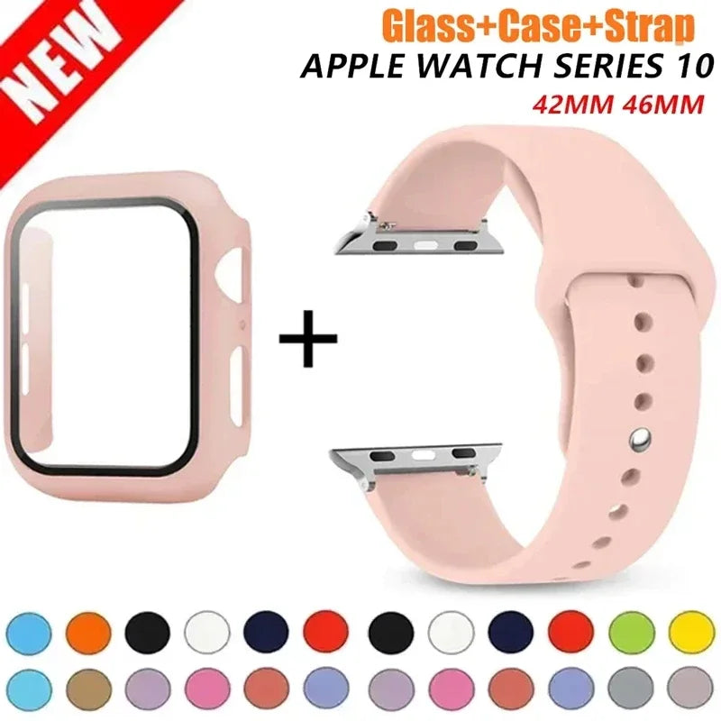 Glass+Case+Strap For Apple Watch 10 42mm 46mm Matte Hard PC bumper Screen Protector Case iWatch series 10 42/46 mm Accessories