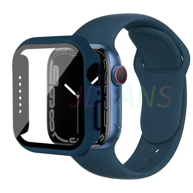 Glass+Case+Strap for Apple Watch Band 42mm 44mm 41mm 40mm 38mm 45mm 49mm Screen Protectors for Apple IWatch Series 8 7 6 SE 5 4