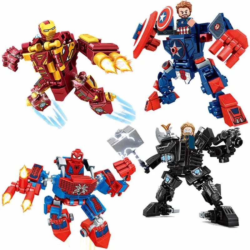 Superheroe Avengers Iron Man Thor Combat Mech Armor Robot Figures Building Blocks Kits Bricks Classic Movie Model Kids Toys Gift