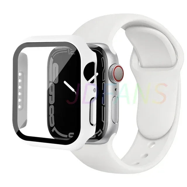 Glass+Case+Strap for Apple Watch Band 42mm 44mm 41mm 40mm 38mm 45mm 49mm Screen Protectors for Apple IWatch Series 8 7 6 SE 5 4