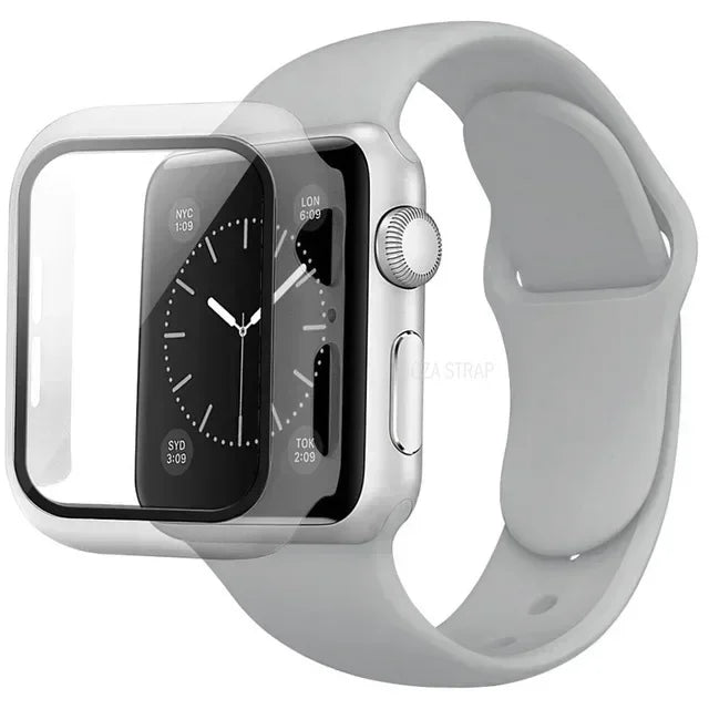 Glass+Case+Strap for Apple Watch Band 42mm 44mm 41mm 40mm 38mm 45mm 49mm Screen Protectors for Apple IWatch Series 8 7 6 SE 5 4