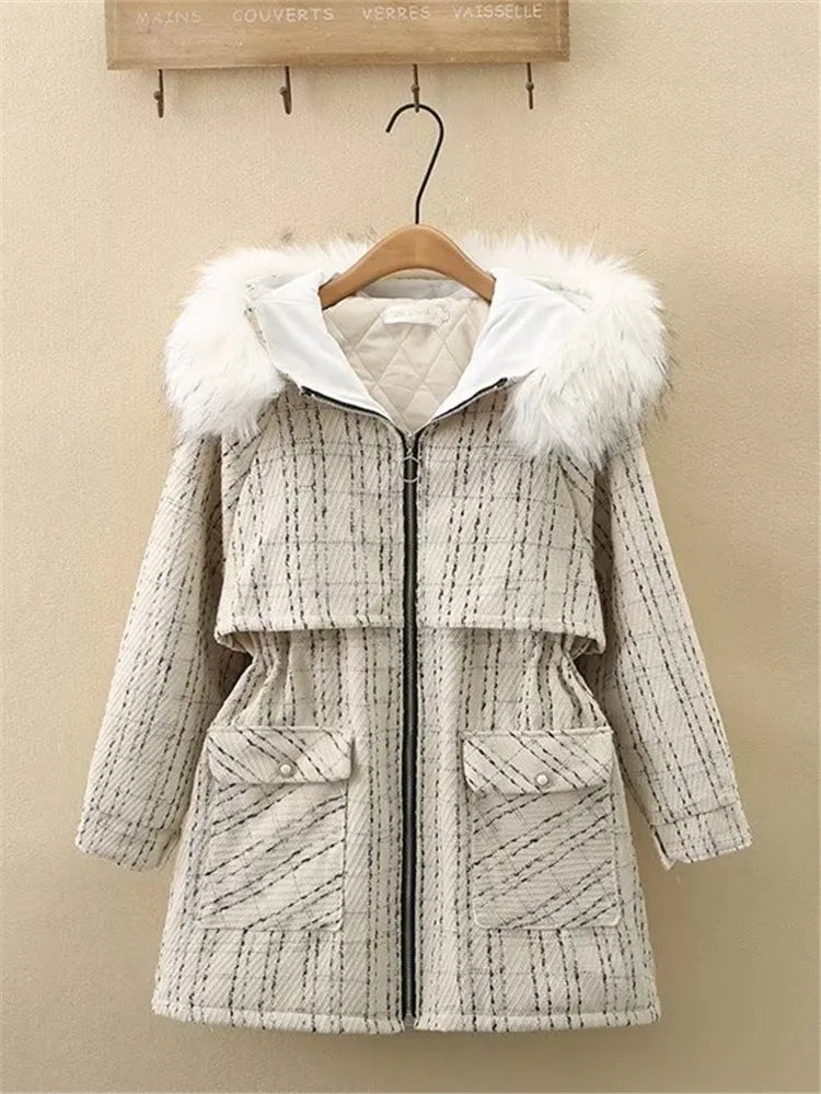 Quality Winter Jacket Detachable Fur Collar Hooded, Cotton And Thickened Windbreaker Tweed Fabric