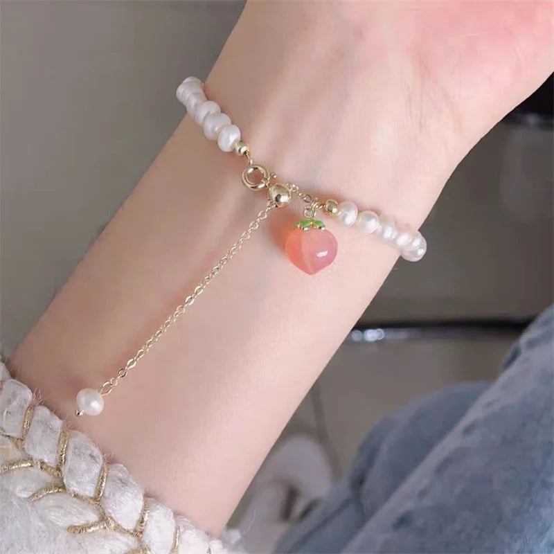 Peach Pendant Bracelet For Ladies Elegant Baroque Pearl Chain Bracelet Jewelry Party Gift