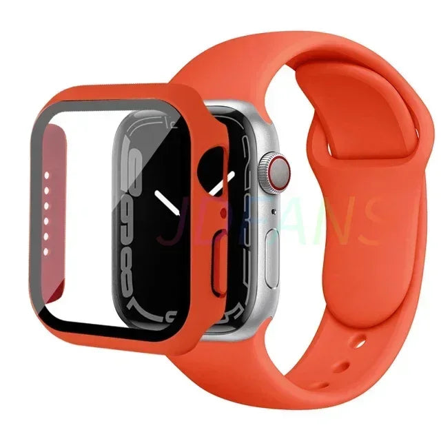 Glass+Case+Strap for Apple Watch Band 42mm 44mm 41mm 40mm 38mm 45mm 49mm Screen Protectors for Apple IWatch Series 8 7 6 SE 5 4