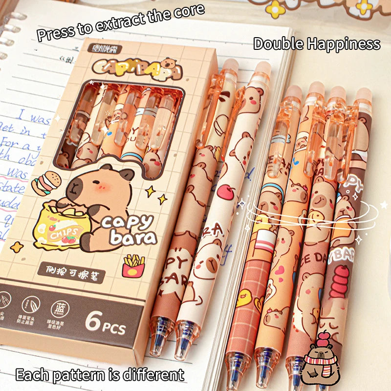 Kawaii Capybara Gel Pen Set Black Blue Ink Quickly-Drying Cute Press Gel Pens Aesthetic Stationery School Office Supplies