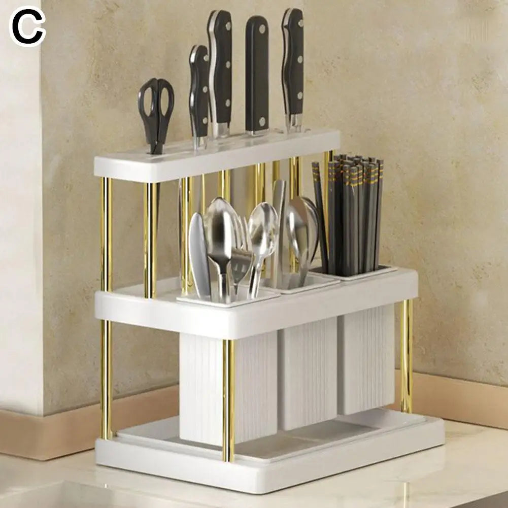 Kitchen Organizer Shelf Wall-mounted Spice Storage Rack Multifunctional Cutter And Cutlery Drainer Rack PP Space Saving Rack