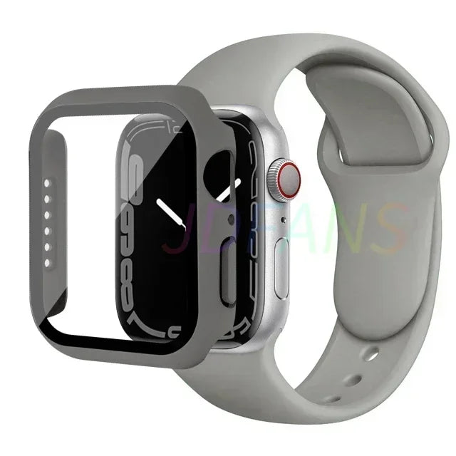 Glass+Case+Strap for Apple Watch Band 42mm 44mm 41mm 40mm 38mm 45mm 49mm Screen Protectors for Apple IWatch Series 8 7 6 SE 5 4
