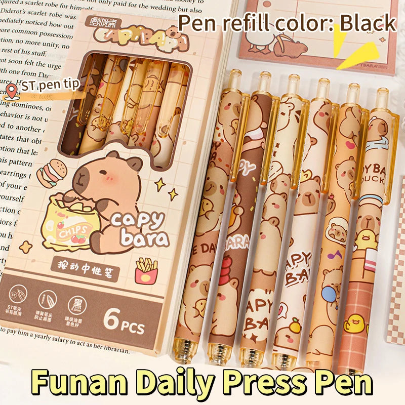 Kawaii Capybara Gel Pen Set Black Blue Ink Quickly-Drying Cute Press Gel Pens Aesthetic Stationery School Office Supplies