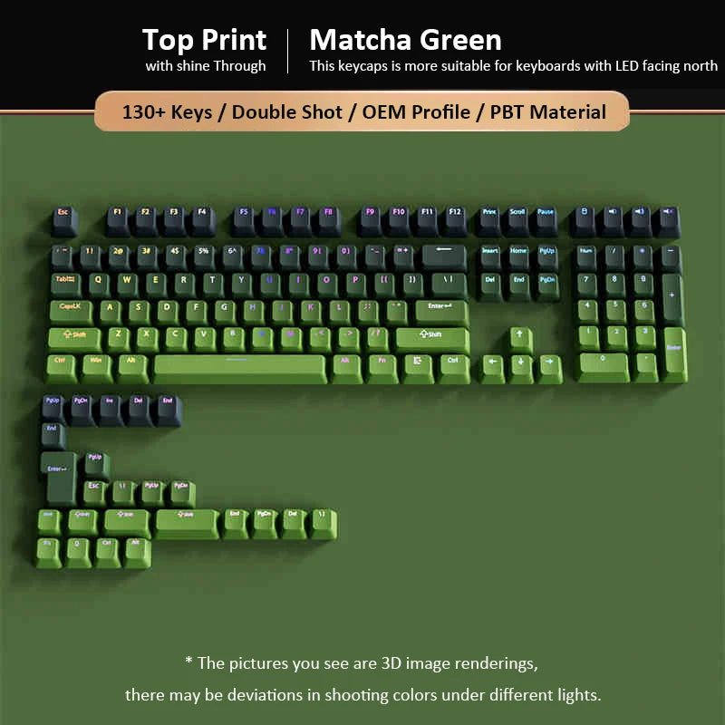 135 Keys Green Hill PBT Double Shot Keycaps Shine Through Side Print Keycaps OEM Profile for Cherry MX Switches Gaming Keyboards
