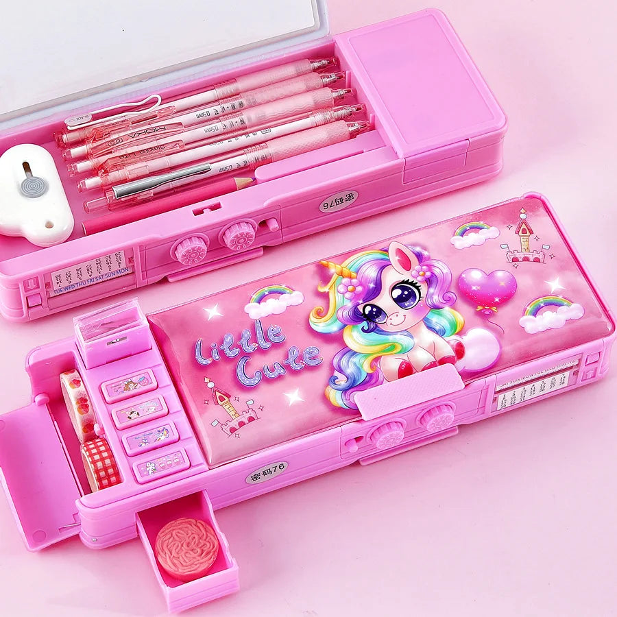 Plastic Stationery Organizer Box Unicorn Bear Astronaut Stationery Pencil Case School Gifts for Kids Teens Supplies