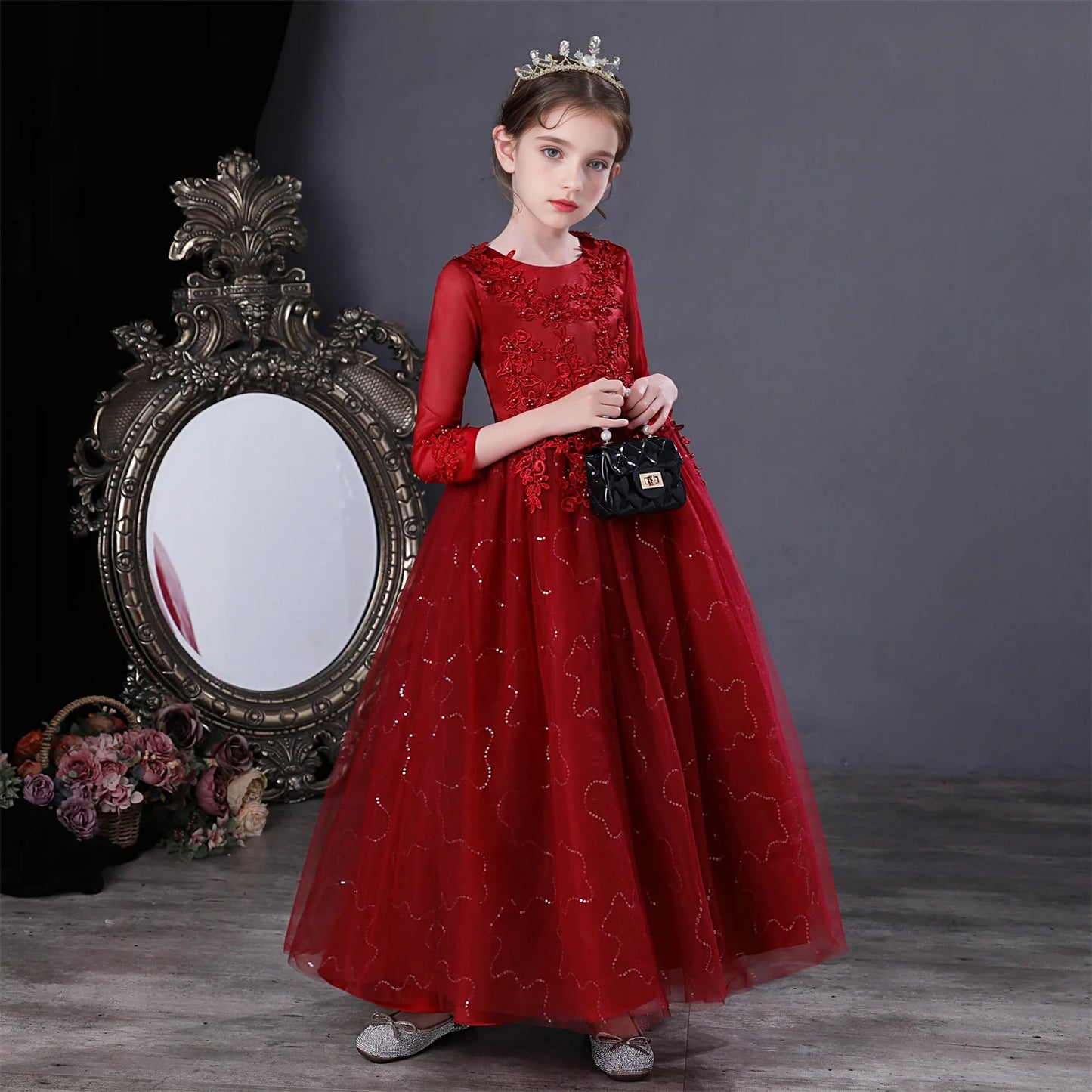 Kids Girl Princess White Long Dress For Occasions And Boy 2pcs Shirt+Pant Suit