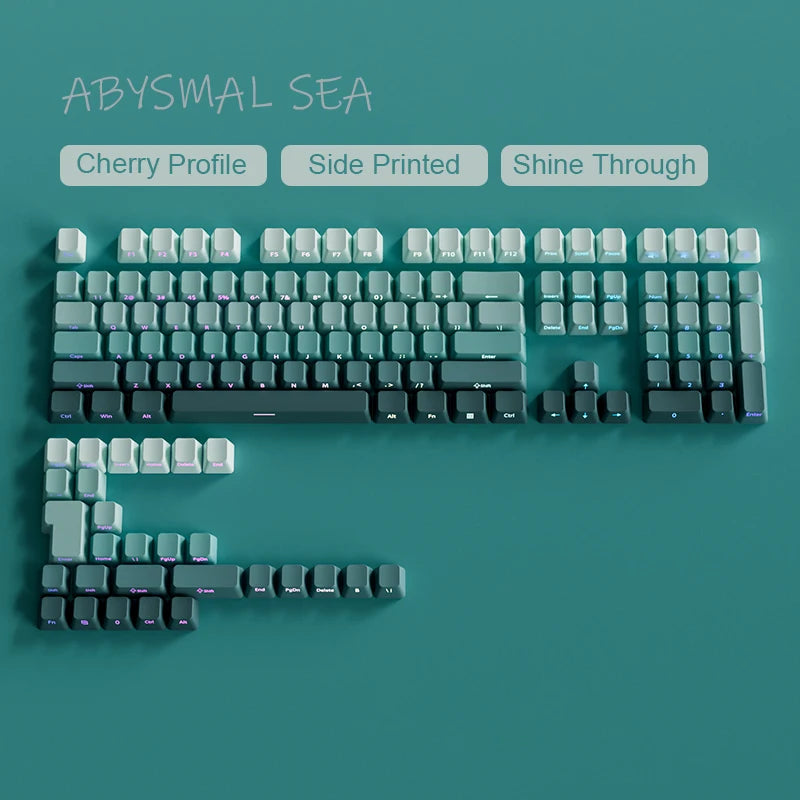 135 Keys Green Hill PBT Double Shot Keycaps Shine Through Side Print Keycaps OEM Profile for Cherry MX Switches Gaming Keyboards
