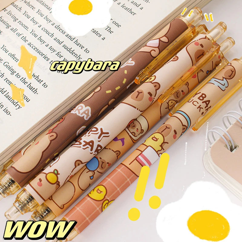 Kawaii Capybara Gel Pen Set Black Blue Ink Quickly-Drying Cute Press Gel Pens Aesthetic Stationery School Office Supplies