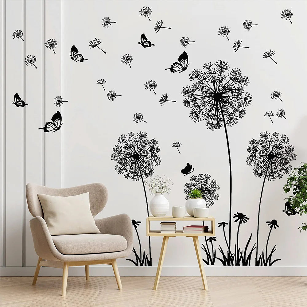 Dandelion Wall Stickers Butterflies On The Wall Living Room Bedroom Glass Window Decoration Mural Art Home Decor Decals