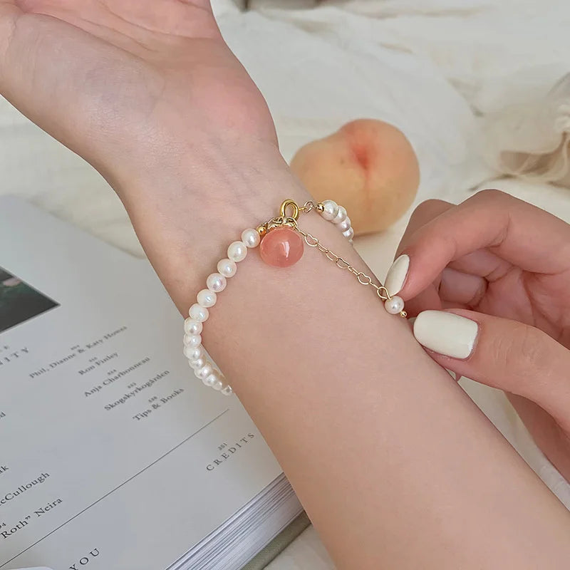 Peach Pendant Bracelet For Ladies Elegant Baroque Pearl Chain Bracelet Jewelry Party Gift