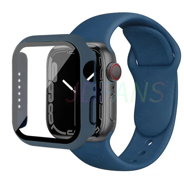 Glass+Case+Strap for Apple Watch Band 42mm 44mm 41mm 40mm 38mm 45mm 49mm Screen Protectors for Apple IWatch Series 8 7 6 SE 5 4