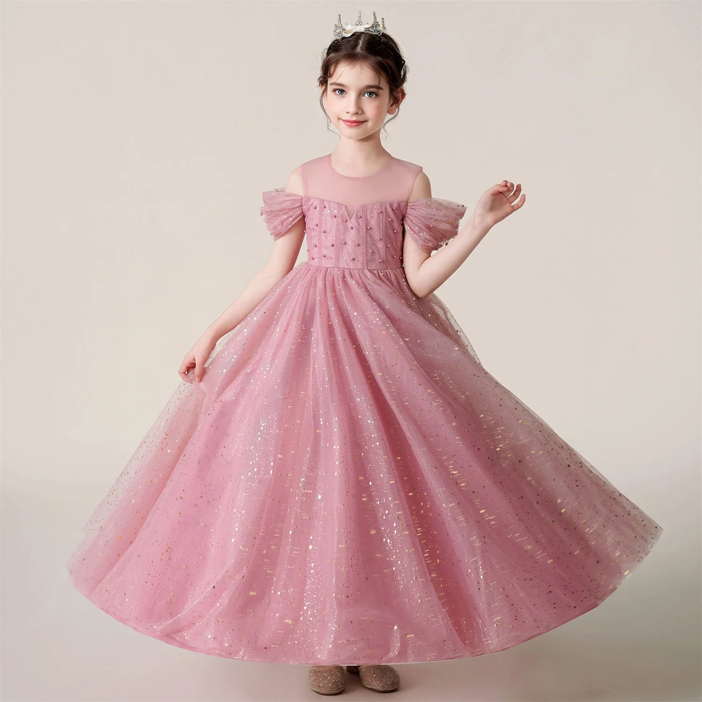 Kids Girl Princess White Long Dress For Occasions And Boy 2pcs Shirt+Pant Suit