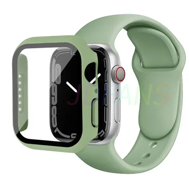 Glass+Case+Strap for Apple Watch Band 42mm 44mm 41mm 40mm 38mm 45mm 49mm Screen Protectors for Apple IWatch Series 8 7 6 SE 5 4