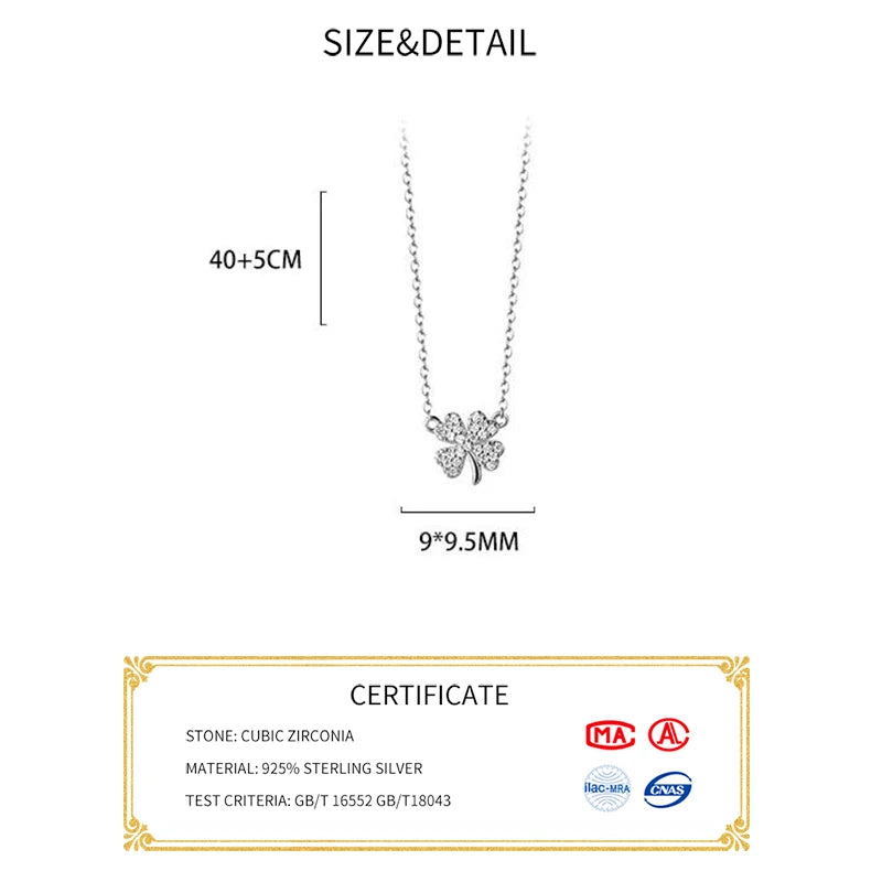 Real 925 Sterling Silver Zircon Clover Choker Necklace For Fashion Women Classic Fine Jewelry Minimalist Accessories