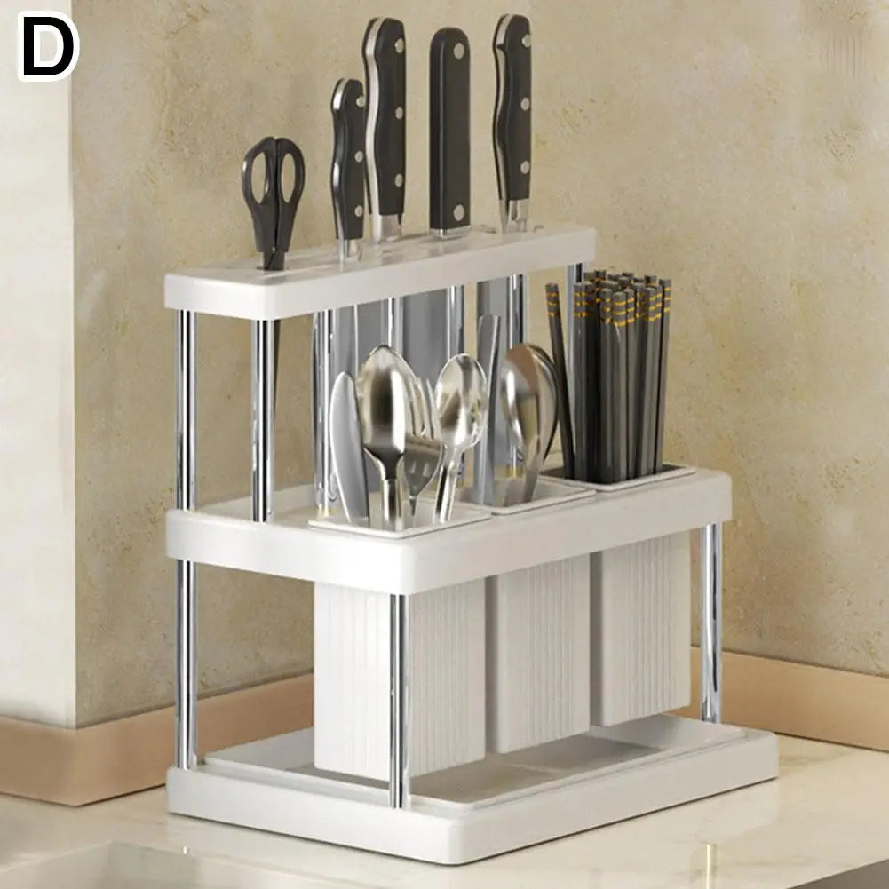 Kitchen Organizer Shelf Wall-mounted Spice Storage Rack Multifunctional Cutter And Cutlery Drainer Rack PP Space Saving Rack