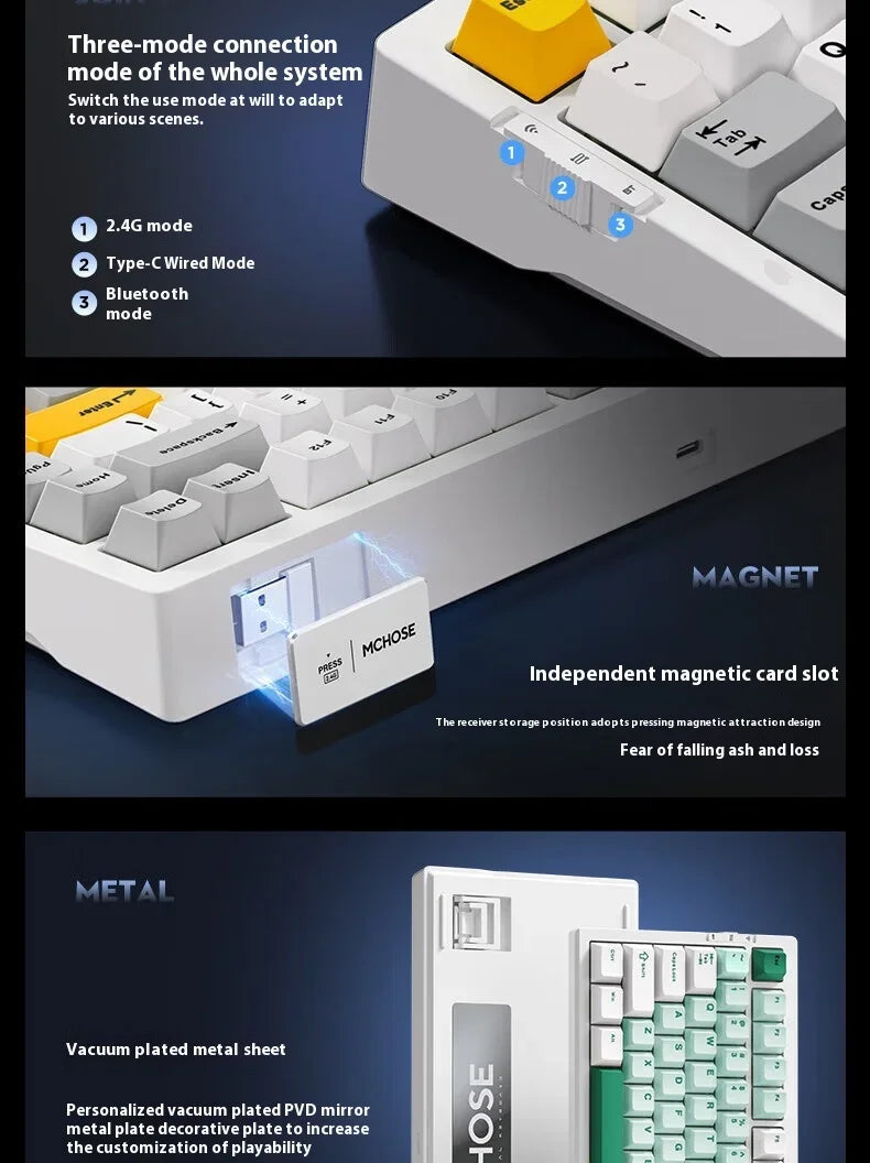 MCHOSE G75 Pro Mechanical Keyboards RGB Hot Swap Gasket Wireless Tri-mode Customized Gaming Keyboard Pc E-Sports Accessories
