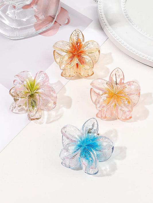 Small Mixed Colors Hair Claw Clips for Women and Girls, Twinkle Claw Flower Shaped for Thin Hair