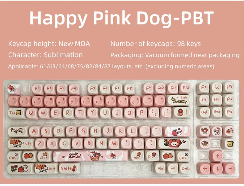 Attack Sharks 98-key cute mechanical keyboard keycaps: MOA PBT material, suitable for multi-layout keyboards