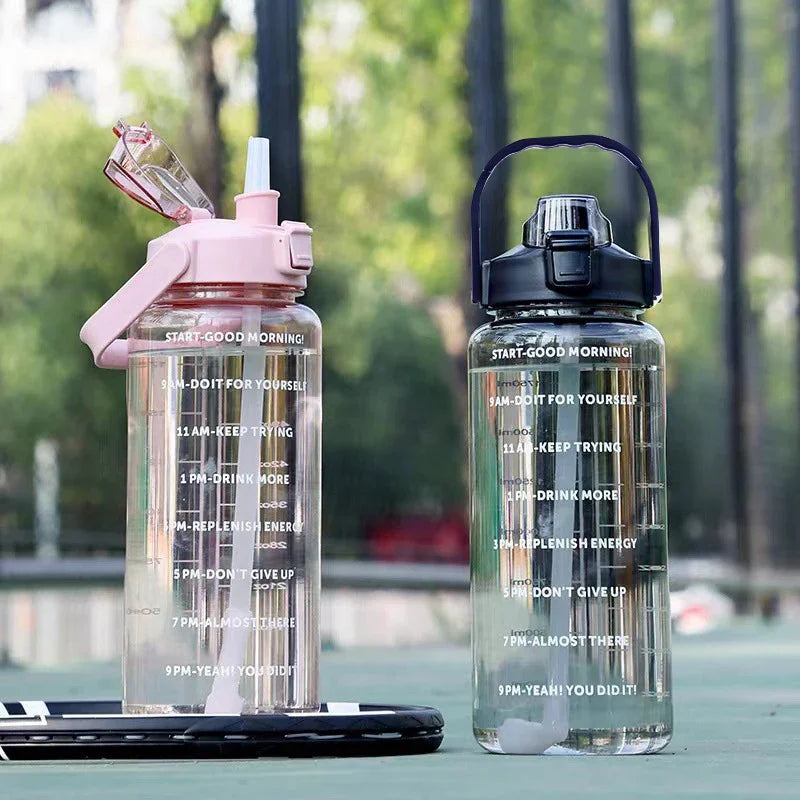 Water Bottle With Straw For Men And Women Cold Water Bottles With Time Marker Drinkware