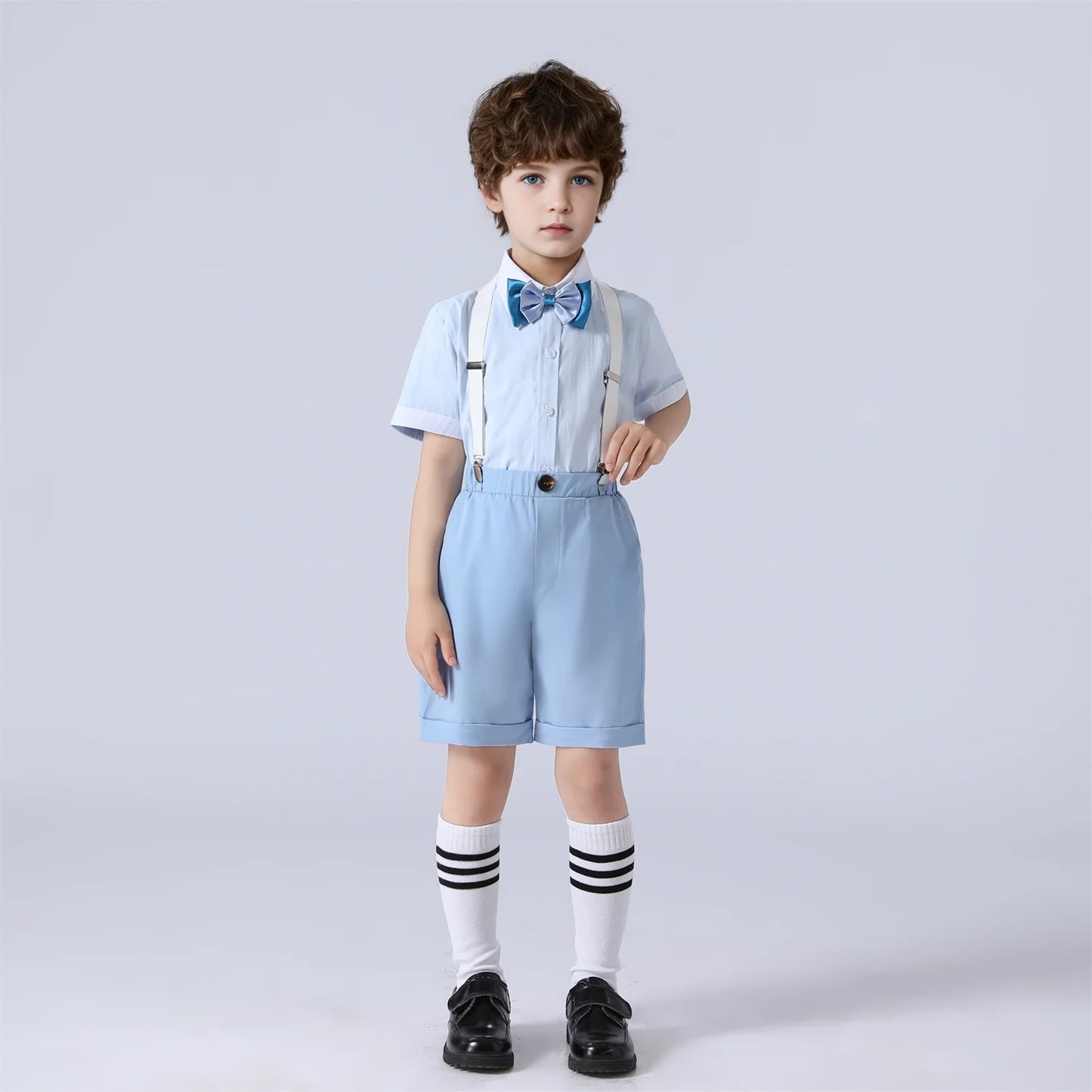 Kids Girl Princess White Long Dress For Occasions And Boy 2pcs Shirt+Pant Suit