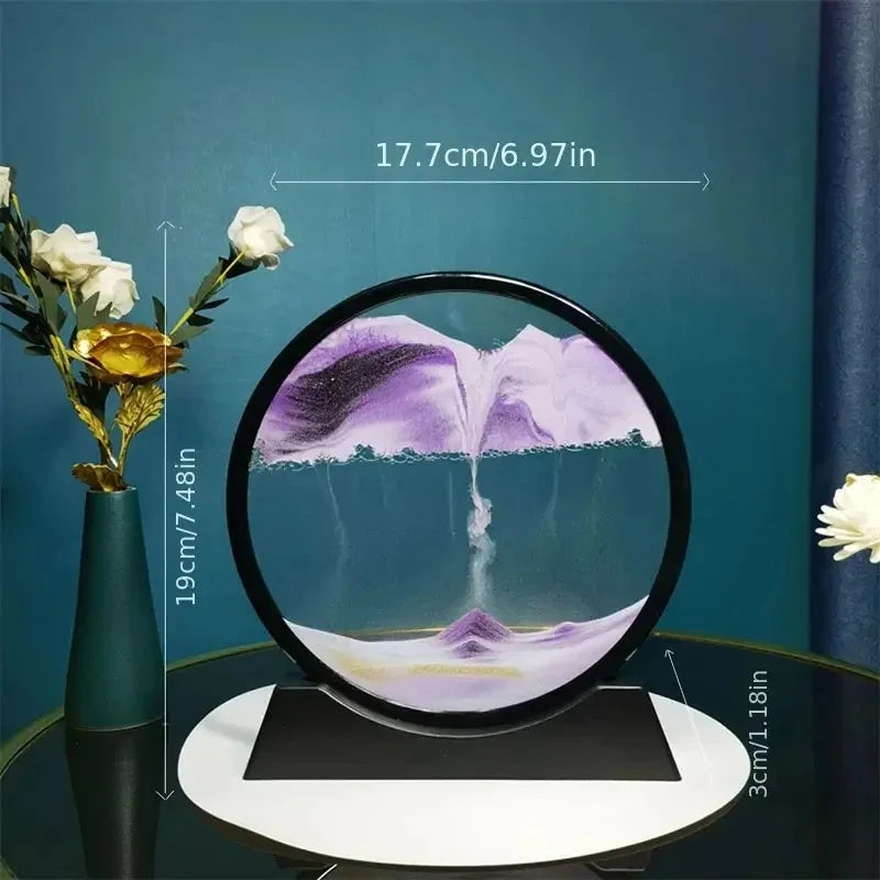 3D Hourglass Quicksand Moving Sand Art Picture Round Glass Deep Sea Sandscape Craft Flowing Painting