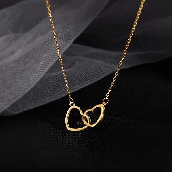 Double Heart Pendant Necklace for Women Couple Stainless Steel Choker Gold Color Chain Wedding Party Friends Jewelry Gift