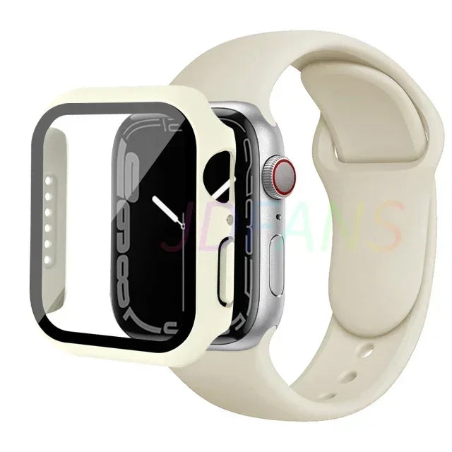 Glass+Case+Strap for Apple Watch Band 42mm 44mm 41mm 40mm 38mm 45mm 49mm Screen Protectors for Apple IWatch Series 8 7 6 SE 5 4