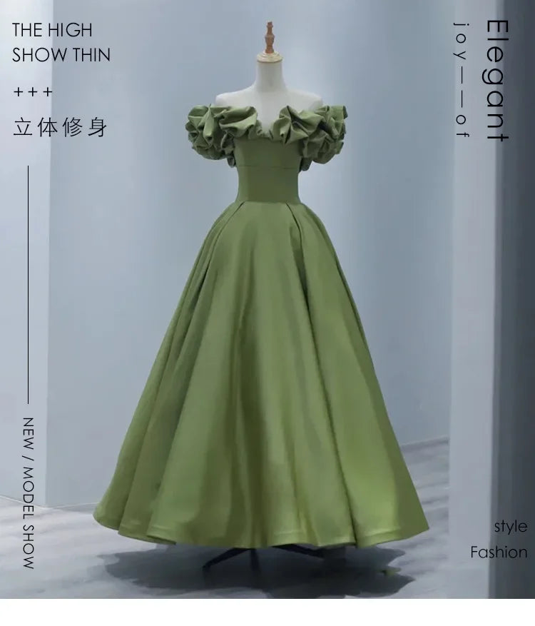 Party Long Dress Women Dresses Green High Waist