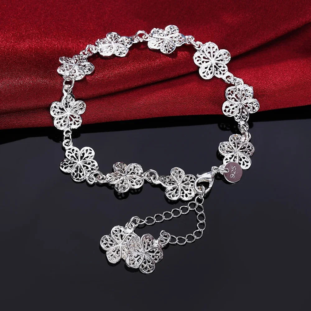 Silver charm Flowers Chain Bracelets for Women luxury Fashion Party Wedding Accessories Jewelry Christmas Gifts